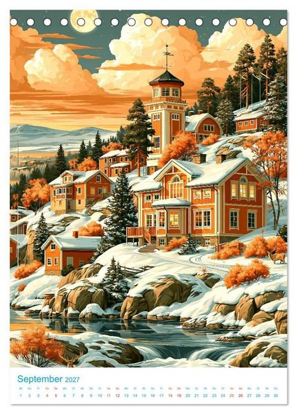 Produktbild: Schweden - Old School Poster Style (Tischkalender 2027 DIN A5 hoch), CALVENDO Monatskalender