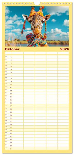 Produktbild: Familienplaner 2026 - Giraffen-Trend. Hals und Stil mit 5 Spalten (Wandkalender, 21 x 45 cm) CALVENDO