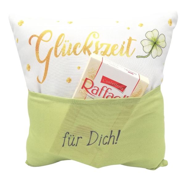 Produktbild: Kissen 25 x 25 cm mit Tasche, Gl&uuml;ck ist Zeit