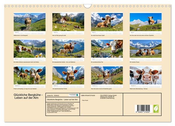 Produktbild: Gl&uuml;ckliche Bergk&uuml;he - Leben auf der Alm (Wandkalender 2026 DIN A3 quer), CALVENDO Monatskalender