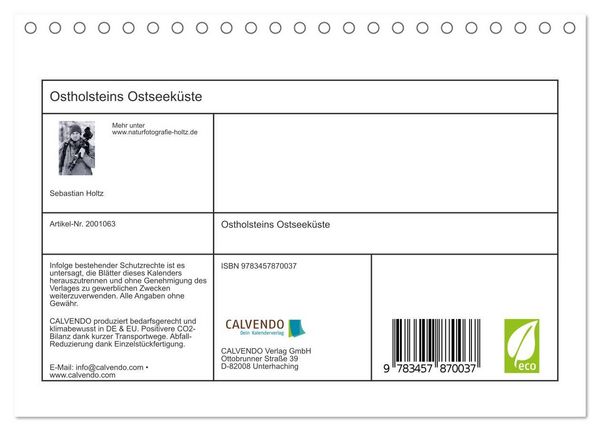 Produktbild: Ostholsteins Ostseek&uuml;ste (Tischkalender 2026 DIN A5 quer), CALVENDO Monatskalender