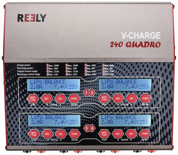 Produktbild: Reely V-Charge 240 Quadro Modellbau-Multifunktionsladeger&auml;t 12 V, 230 V 12 A LiPo, LiIon, LiFePO, LiHV, NiCd, NiMH, Blei 4 Ladeausg&auml;nge