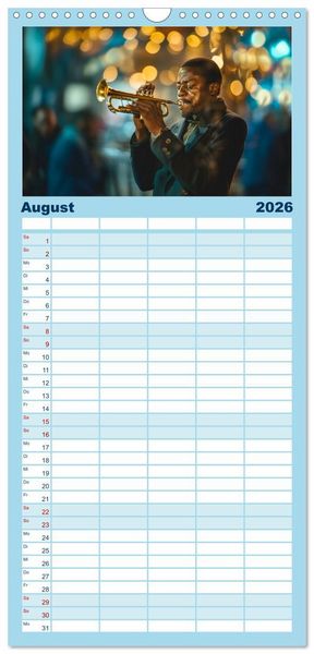 Produktbild: Familienplaner 2026 - Jazz Geschichten um Mitternacht mit 5 Spalten (Wandkalender, 21 x 45 cm) CALVENDO