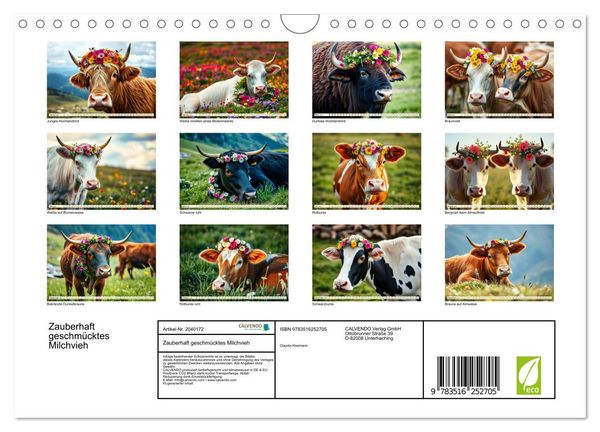 Produktbild: Zauberhaft geschm&uuml;cktes Milchvieh (Wandkalender 2026 DIN A4 quer), CALVENDO Monatskalender