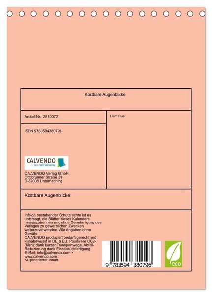 Produktbild: Kostbare Augenblicke (Tischkalender 2027 DIN A5 hoch), CALVENDO Monatskalender