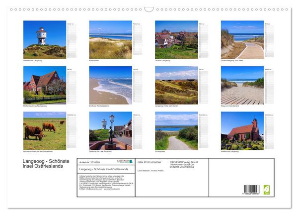 Produktbild: Langeoog - Sch&ouml;nste Insel Ostfrieslands (Wandkalender 2026 DIN A2 quer), CALVENDO Monatskalender