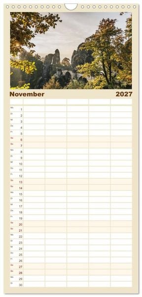 Produktbild: Familienplaner 2027 - S&auml;chsische Schweiz / Geburtstagsplaner mit 5 Spalten (Wandkalender, 21 x 45 cm) CALVENDO