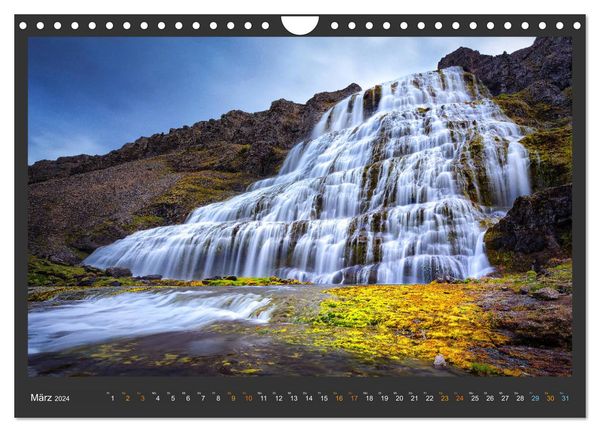 Island - Die schönsten Wasserfälle (Wandkalender 2024 DIN A4 quer), CALVENDO Monatskalender