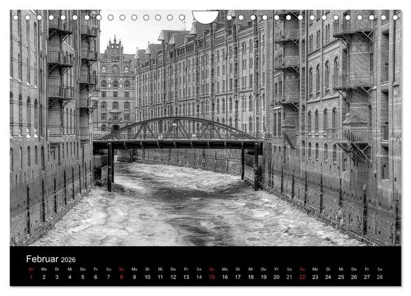 Produktbild: Hamburg monochrome Impressionen (Wandkalender 2026 DIN A4 quer), CALVENDO Monatskalender