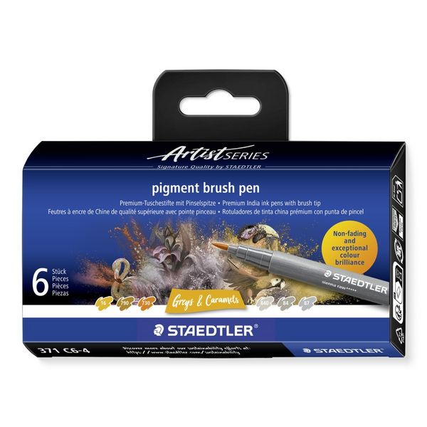 STAEDTLER Schreib- und Zeichbedarf pigment brush Fasermaler Pinselspitze, Greys&Caramels, 6er Set