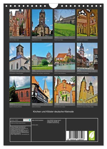 Produktbild: Kirchen und Kl&ouml;ster deutsche Kleinode (Wandkalender 2026 DIN A4 hoch), CALVENDO Monatskalender
