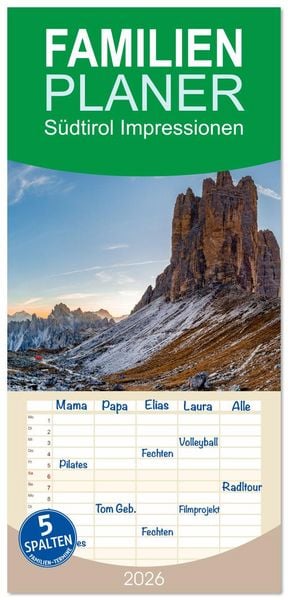 Produktbild: Familienplaner 2026 - S&uuml;dtirol Impressionen mit 5 Spalten (Wandkalender, 21 x 45 cm) CALVENDO