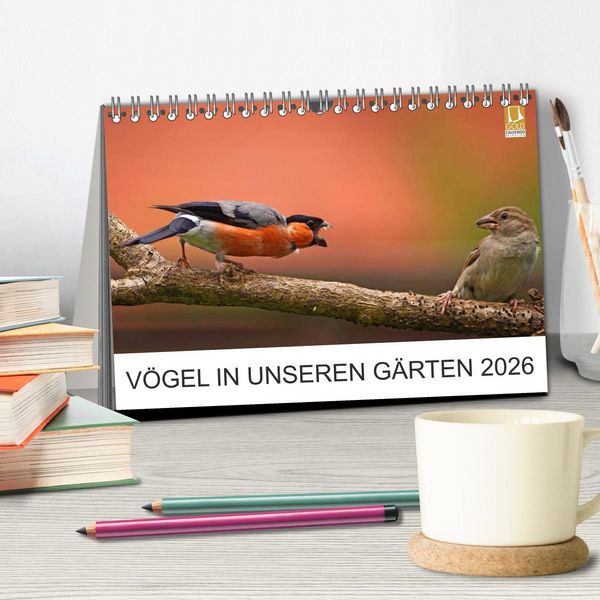 Produktbild: V&ouml;gel in unseren G&auml;rten 2026 (Tischkalender 2026 DIN A5 quer), CALVENDO Monatskalender