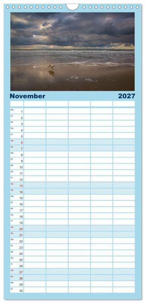Produktbild: Familienplaner 2027 - Langeoog &ndash; Ein Herbst auf der Insel des Lebens mit 5 Spalten (Wandkalender, 21 x 45 cm) CALVENDO