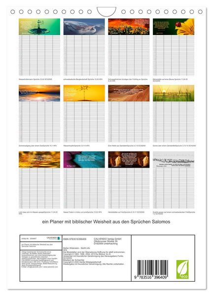 Produktbild: ein Planer mit biblischer Weisheit aus den Spr&uuml;chen Salomos (Wandkalender 2026 DIN A4 hoch), CALVENDO Monatskalender