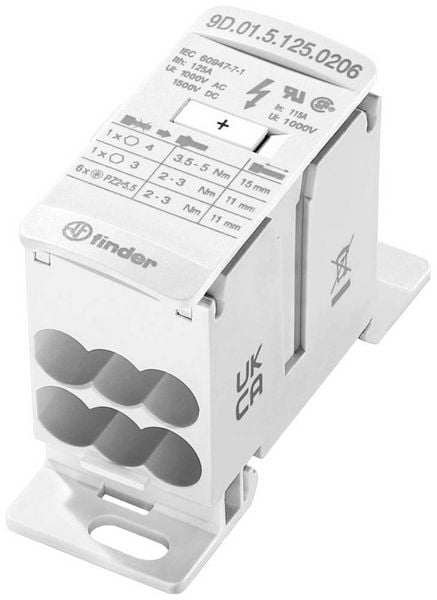 Finder 9D.01.5.125.0206 Verteiler Weiß 8polig 16 mm² 125 A 1000 V/AC, 1500 V/DC Leiter-Typ = L, N, PE
