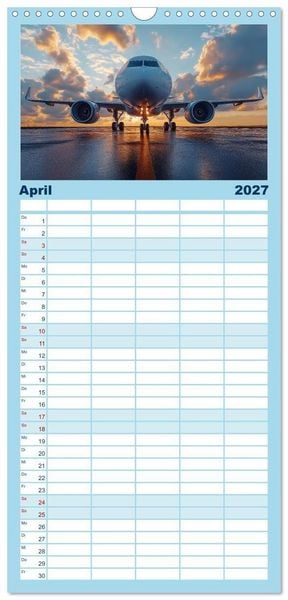 Produktbild: Familienplaner 2027 - Flugzeugkalender - Die sch&ouml;nsten Passagiermaschinen mit 5 Spalten (Wandkalender, 21 x 45 cm) CALVENDO