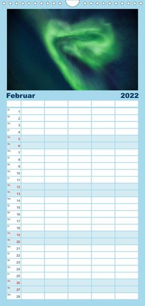 Produktbild: Familienplaner Nordlichter - Magische N&auml;chte in Skandinavien (Wandkalender 2022 , 21 cm x 45 cm, hoch)