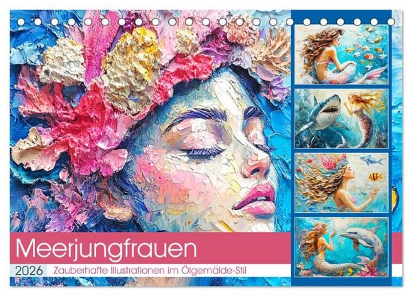 Produktbild: Meerjungfrauen. Zauberhafte Illustrationen im &Ouml;lgem&auml;lde-Stil (Tischkalender 2026 DIN A5 quer), CALVENDO Monatskalender