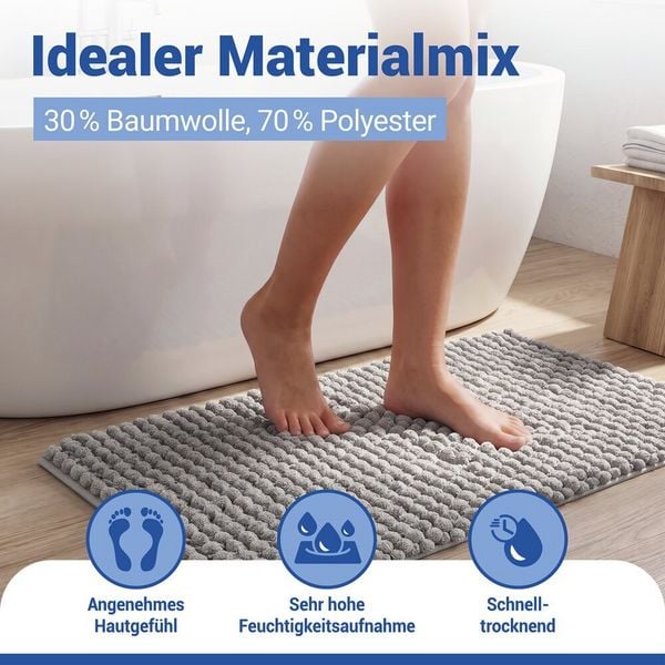 Produktbild: Badteppich Mod. Solivo Grau, 50 x 80 cm, rutschfest und waschbar bis 30 &deg;C