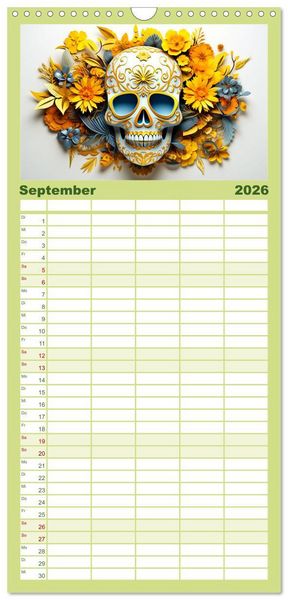 Produktbild: Familienplaner 2026 - Skull Flower - Totenkopf ART mit 5 Spalten (Wandkalender, 21 x 45 cm) CALVENDO