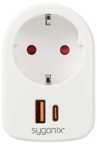 Produktbild: Sygonix SY-6713236 Zwischensteckdose mit USB Wei&szlig;