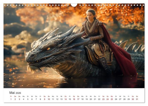 Produktbild: Kraft und Magie - Die Welt der Drachenkriegerinnen (Wandkalender 2026 DIN A3 quer), CALVENDO Monatskalender