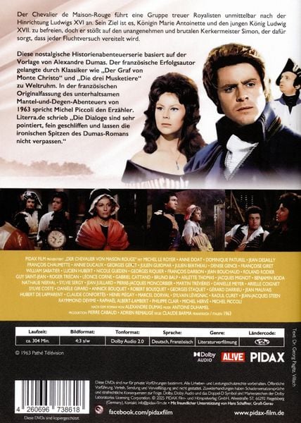 Produktbild: Der Chevalier von Maison Rouge / Der komplette Historien-Vierteiler nach einer Vorlage von Alexandre Dumas (Pidax Historien-Klassiker) [2 DVDs]