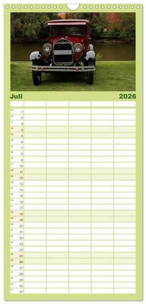 Produktbild: Familienplaner 2026 - Oldtimer vergangenger Jahrzehnte mit 5 Spalten (Wandkalender, 21 x 45 cm) CALVENDO