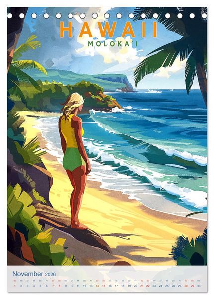 Produktbild: Hawaii - Old School Poster Style (Tischkalender 2026 DIN A5 hoch), CALVENDO Monatskalender