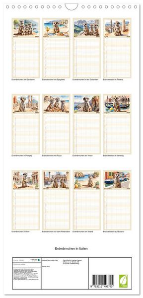 Produktbild: Familienplaner 2026 - Erdm&auml;nnchen in Italien mit 5 Spalten (Wandkalender, 21 x 45 cm) CALVENDO