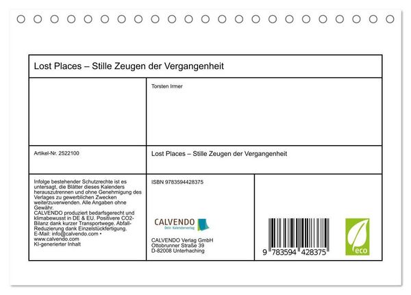 Produktbild: Lost Places &ndash; Stille Zeugen der Vergangenheit (Tischkalender 2027 DIN A5 quer), CALVENDO Monatskalender