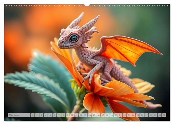 Produktbild: Regenbogenschuppen - Die geheime Welt der magischen Miniatur Drachen (hochwertiger Premium Wandkalender 2026 DIN A2 quer), Kunstdruck in Hochglanz