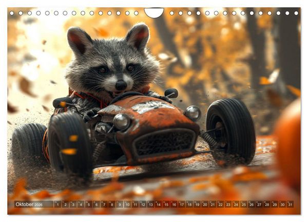 Produktbild: Tierische Rennfahrer - Mit Tieren im Oldtimer durch das Jahr (Wandkalender 2026 DIN A4 quer), CALVENDO Monatskalender