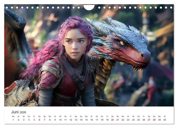 Produktbild: Kraft und Magie - Die Welt der Drachenkriegerinnen (Wandkalender 2026 DIN A4 quer), CALVENDO Monatskalender