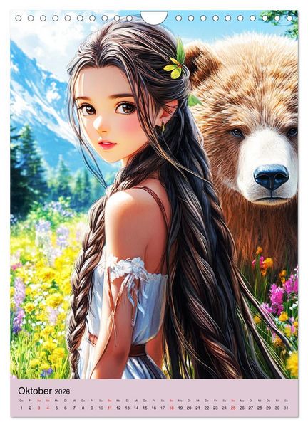 Produktbild: Magische Manga-Girls. Zauberhafte Illustrationen mit Krafttieren (Wandkalender 2026 DIN A4 hoch), CALVENDO Monatskalender