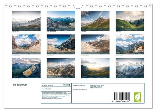 Produktbild: die dolomiten (Wandkalender 2026 DIN A4 quer), CALVENDO Monatskalender