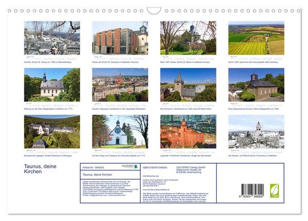 Produktbild: Taunus, deine Kirchen (Wandkalender 2026 DIN A3 quer), CALVENDO Monatskalender