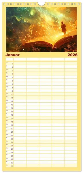 Produktbild: Familienplaner 2026 - Welten zwischen den Zeilen - B&uuml;cher, die Tr&auml;ume wecken mit 5 Spalten (Wandkalender, 21 x 45 cm) CALVENDO