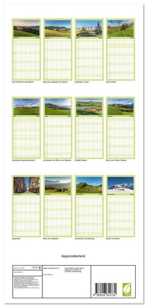 Produktbild: Familienplaner 2026 - Appenzellerland mit 5 Spalten (Wandkalender, 21 x 45 cm) CALVENDO