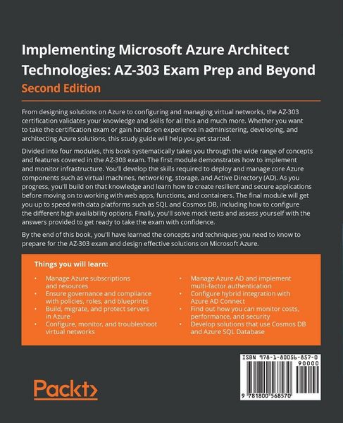 Produktbild: Implementing Microsoft Azure Architect Technologies AZ-303 Exam Prep and Beyond - Second Edition
