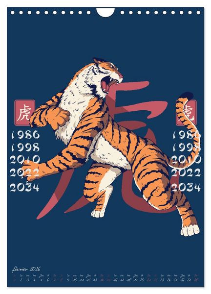 Produktbild: Signes du zodiaque chinois (Calendrier mural 2026 DIN A4 horizontal), CALVENDO calendrier mensuel