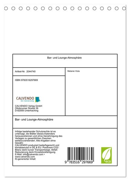 Produktbild: Bar- und Lounge-Atmosph&auml;re (Tischkalender 2026 DIN A5 hoch), CALVENDO Monatskalender