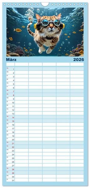 Produktbild: Familienplaner 2026 - Katzen unter Wasser mit 5 Spalten (Wandkalender, 21 x 45 cm) CALVENDO