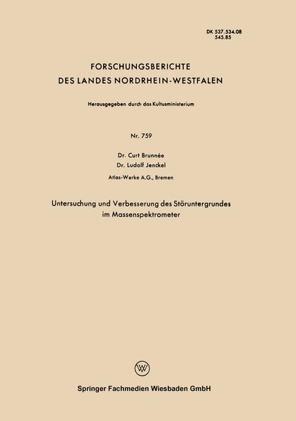 Produktbild: Untersuchung und Verbesserung des St&ouml;runtergrundes im Massenspektrometer