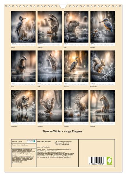 Produktbild: Tiere im Winter - eisige Eleganz (Wandkalender 2027 DIN A3 hoch), CALVENDO Monatskalender