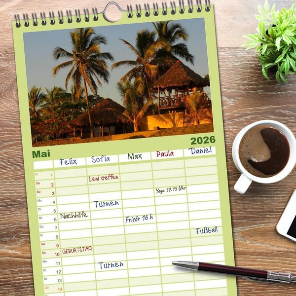 Produktbild: Familienplaner 2026 - Von Mexiko nach Panama in 12 Monaten mit 5 Spalten (Wandkalender, 21 x 45 cm) CALVENDO