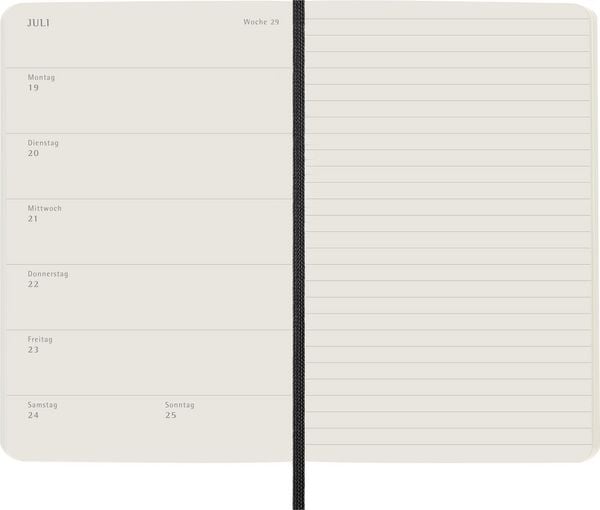 Produktbild: Moleskine 12 Monate Wochen Notizkalender Deutsch 2027, Pocket/A6, 1 Wo = 1 Seite, rechts linierte Seite, Weicher Einband, Schwarz
