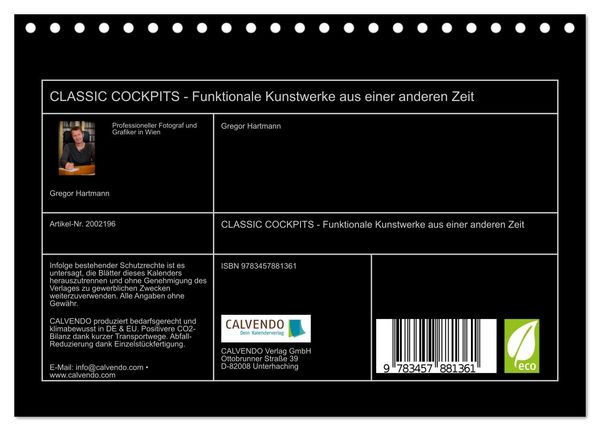 Produktbild: CLASSIC COCKPITS - Funktionale Kunstwerke aus einer anderen Zeit (Tischkalender 2026 DIN A5 quer), CALVENDO Monatskalender