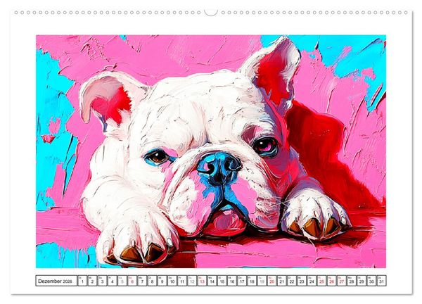 Produktbild: Bulldoggen Paintings. K&uuml;nstlerische Hundeportr&auml;ts im leuchtenden &Ouml;lgem&auml;lde-Stil (Wandkalender 2026 DIN A2 quer), CALVENDO Monatskalender